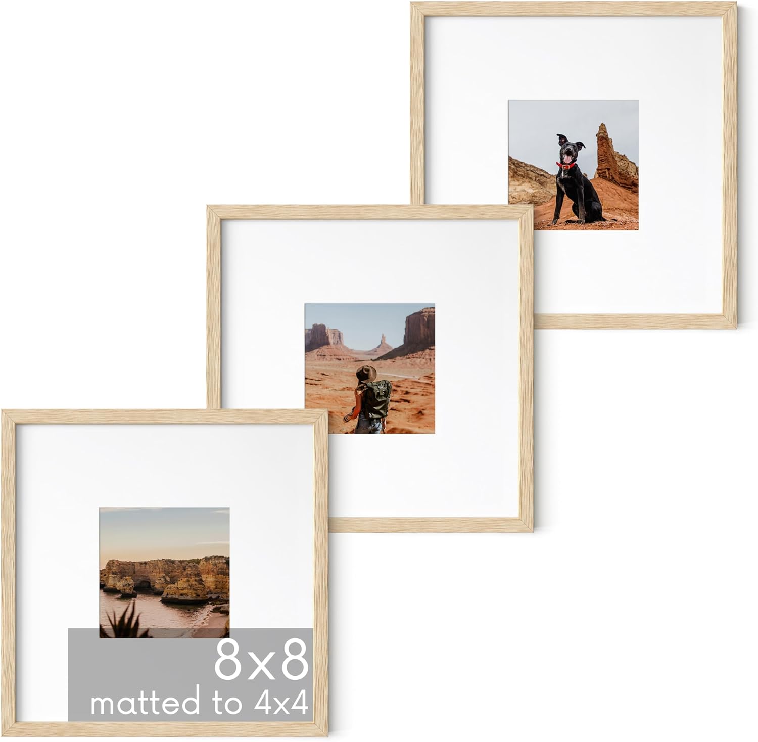 HAUS AND HUES Solid Oak Wood 8”x8” Picture Frames Matted