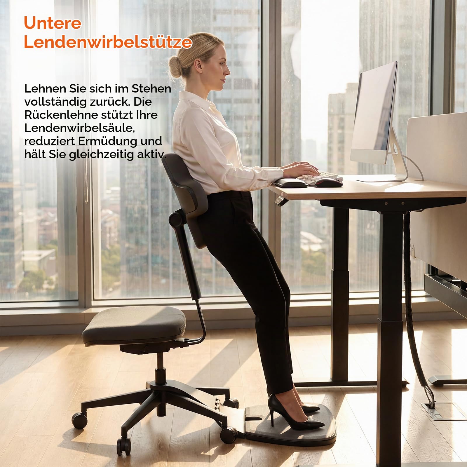 Newtral MT-M Ergonomischer Stehsessel mit Anti-Ermüdungsmatte, 6-in-1 Sitzhocker für Sitz-Steh-Wechsel, Höhenverstellbarer Bürostuhl für Stehpult, Verstellbare Rückenlehne & Sitztiefe