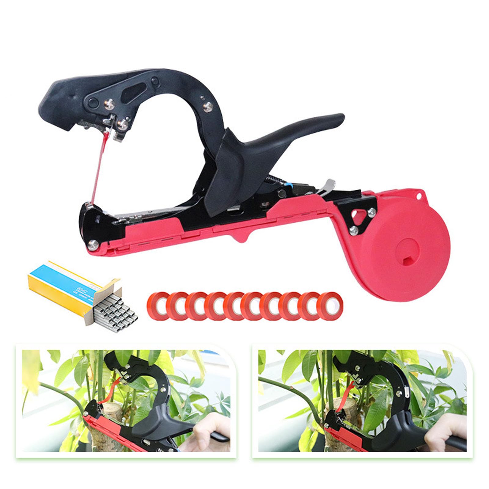 Generic Pflanzenbindemaschine, Gartenrebenbindegerät, Pflanzenbindegerät für Tomaten, Paprika, Trauben, Gurken, Weingemüse (Schwarz-rotes 10-Rollen-Bürokratieband)