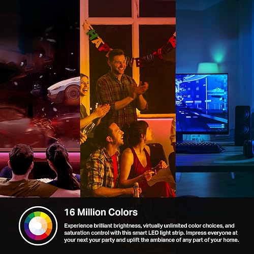 Vista 6 de Kasa Smart Tira de luz LED, RGB, 32.8 pies (2 rollos de 16.4 pies), tira LED Wi-Fi funciona con Alexa y Google Assistant, alto brillo, recortable