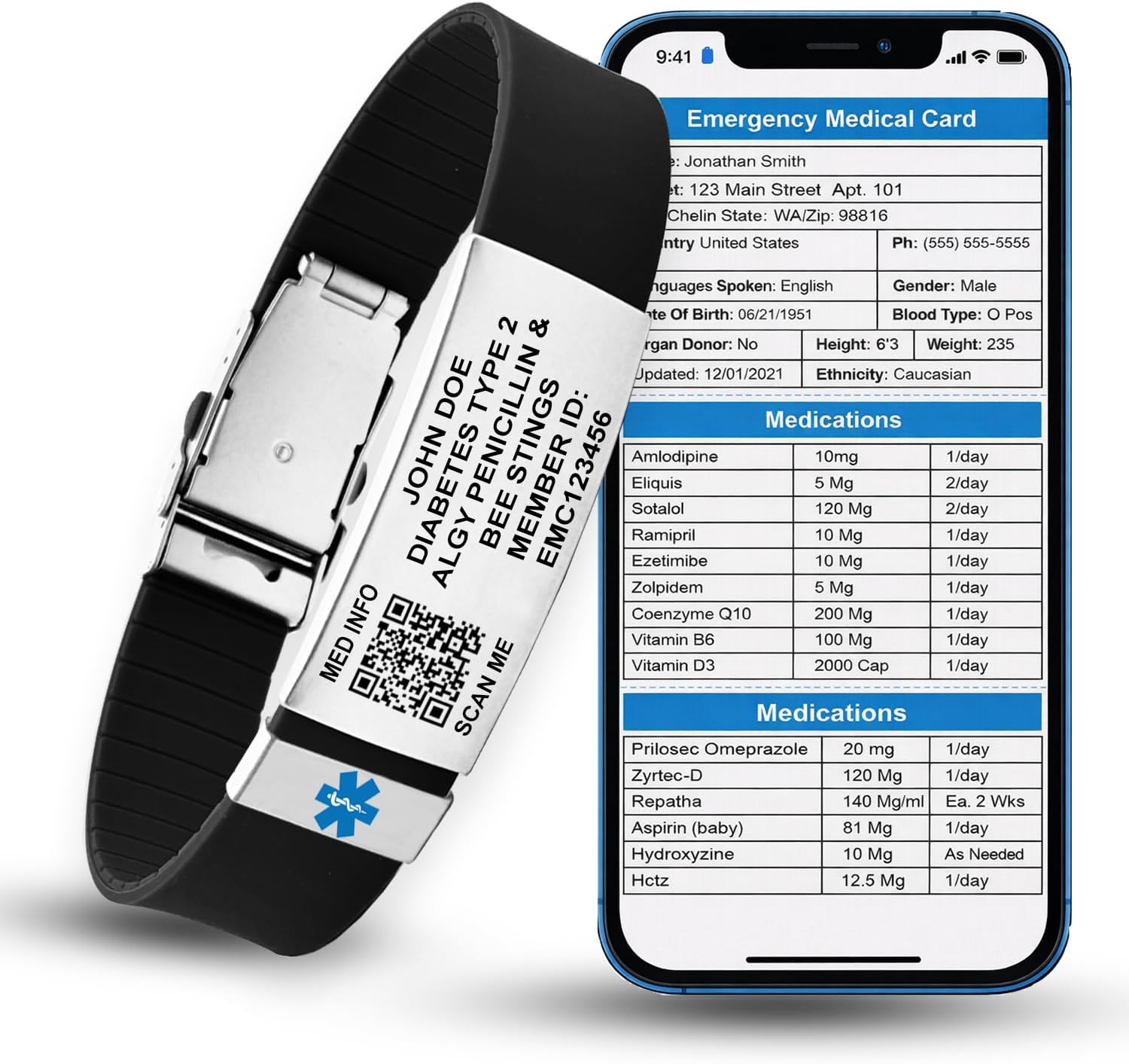 QR Code Medical Alert ID Bracelet for Men Women – Scannable Emergency Medical ID Wristband with Online Health Profile & ICE Contacts – Custom Engraved Waterproof Silicone Medic Band for Diabetes