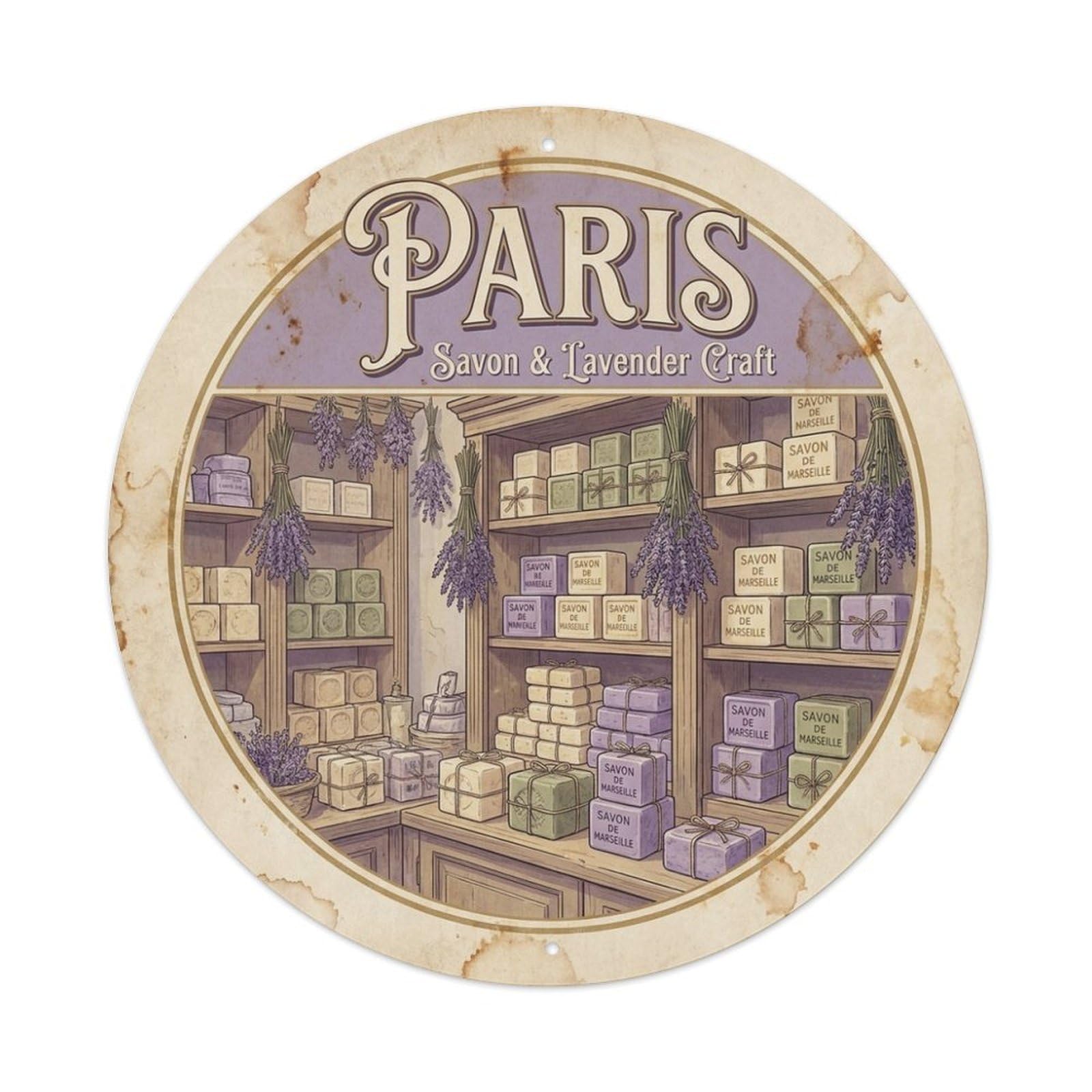 Olhnbad Style Lavender Soap Craft Culture Paris Travel City Metal Tin Sign