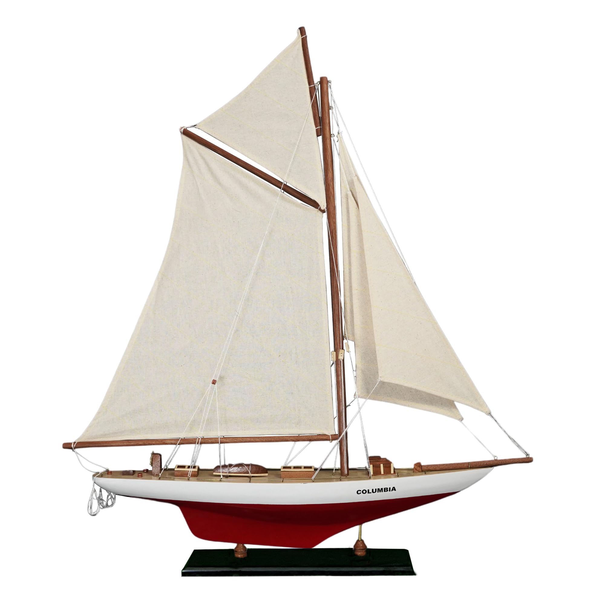 Red Columbia Yacht Wooden Model Boat 27'' America's Cup Racing Wood Sailboat Model Ship Handcrafted Seafaring Nautical Decorating Home Living Room Décor COLUM-RED-50CM
