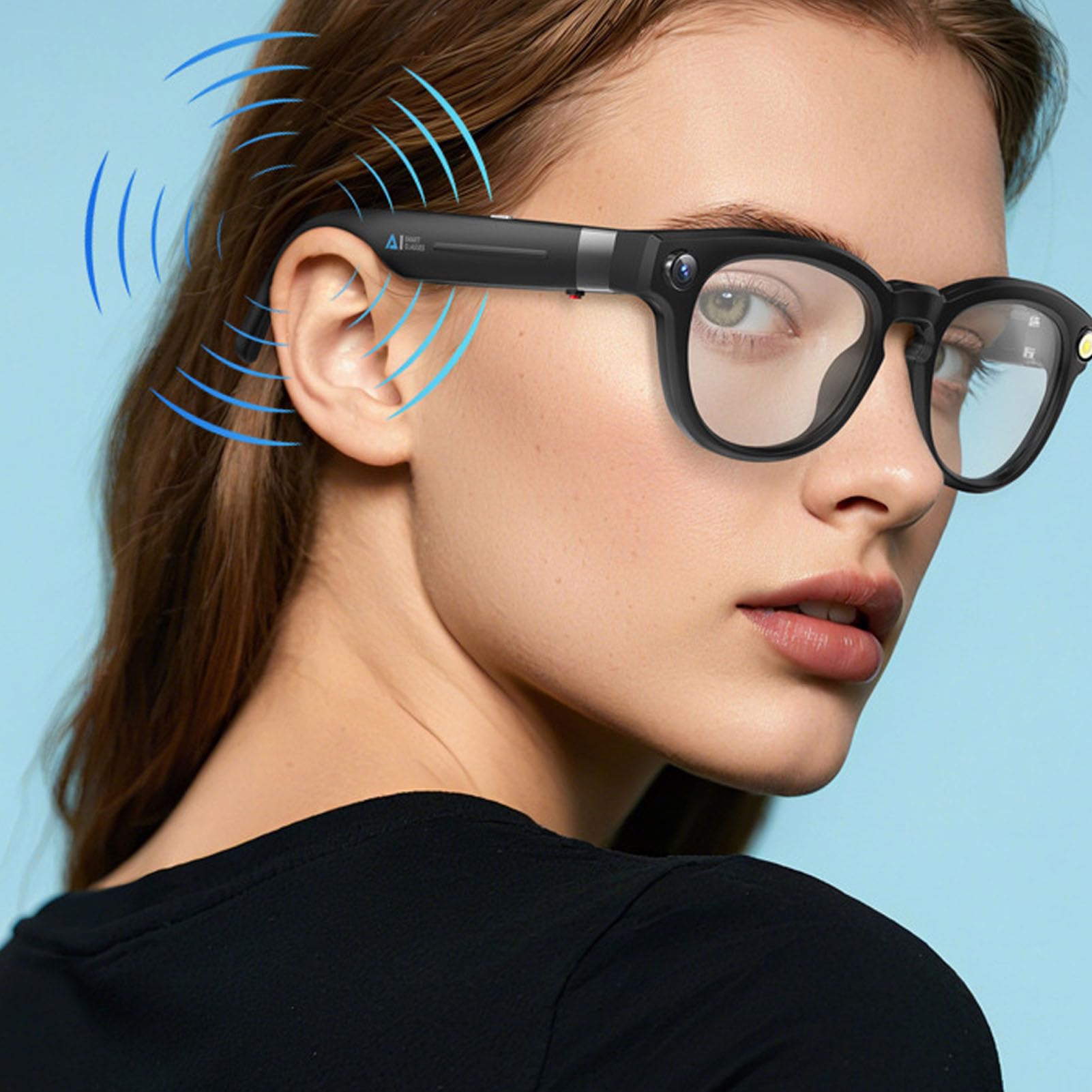 Occhiali Intelligenti con Intelligenza Artificiale, Traduttore AI, Fotocamera da 8 MP, Registrazione Video 4K, Doppi Altoparlanti Stereo, Batteria da 290 mAh con Microfono con