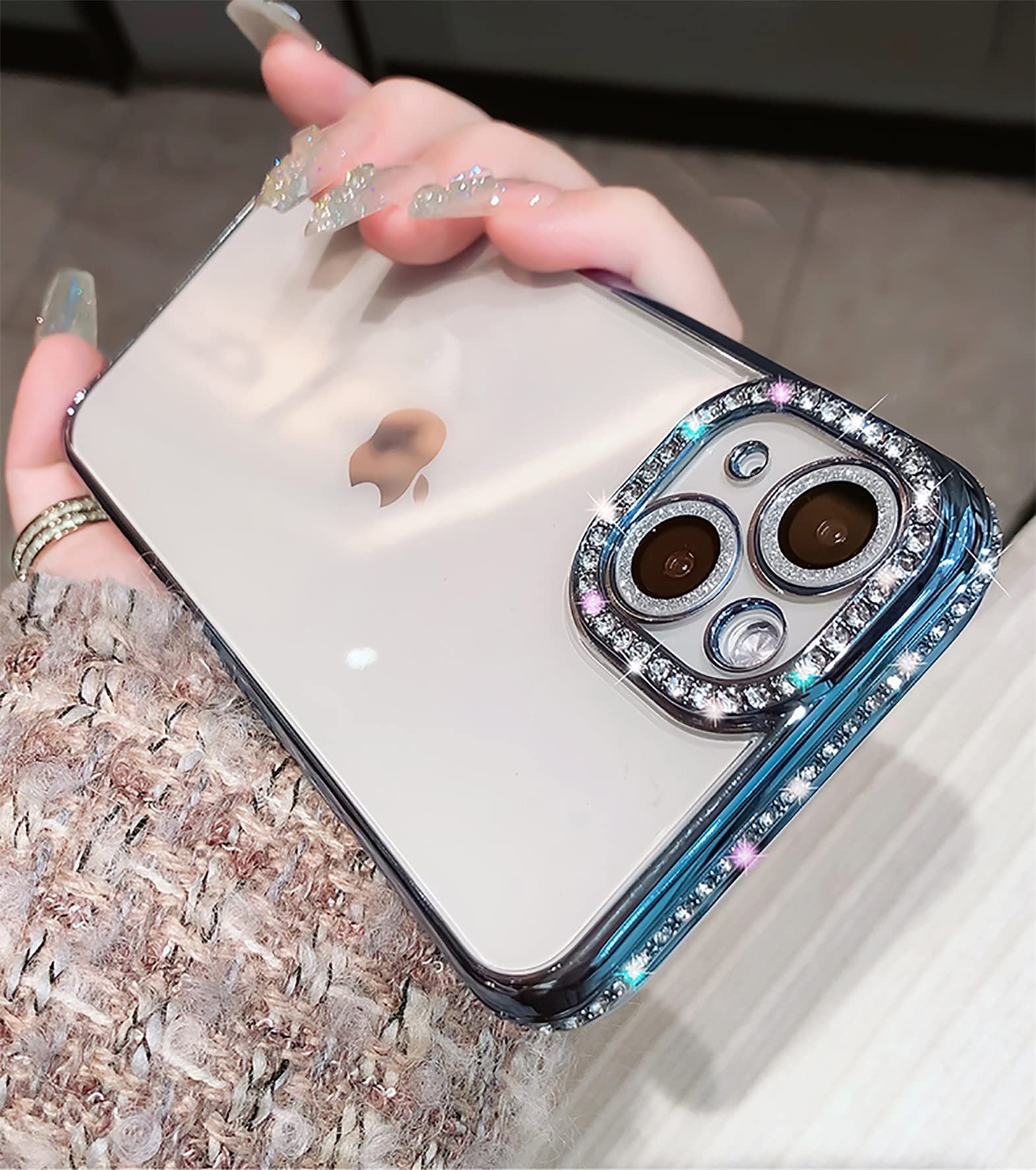 Tybiky Custodia per iPhone 11 Pro Max in Silicone con Glitz e Diamanti Trasparente Protezione Bumper TPU Copertura Lucida Antiurto per iPhone 11 Pro Max. Blu