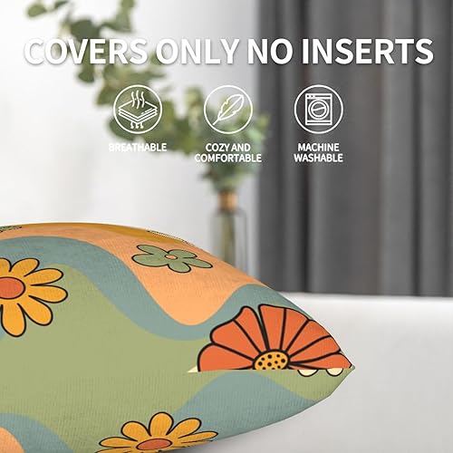 Miniatura 3 de Groovy - Fundas de almohada de flores para sofá, silla, diseño de flores hippie de los años 70, fundas de almohada bohemias coloridas de margaritas,