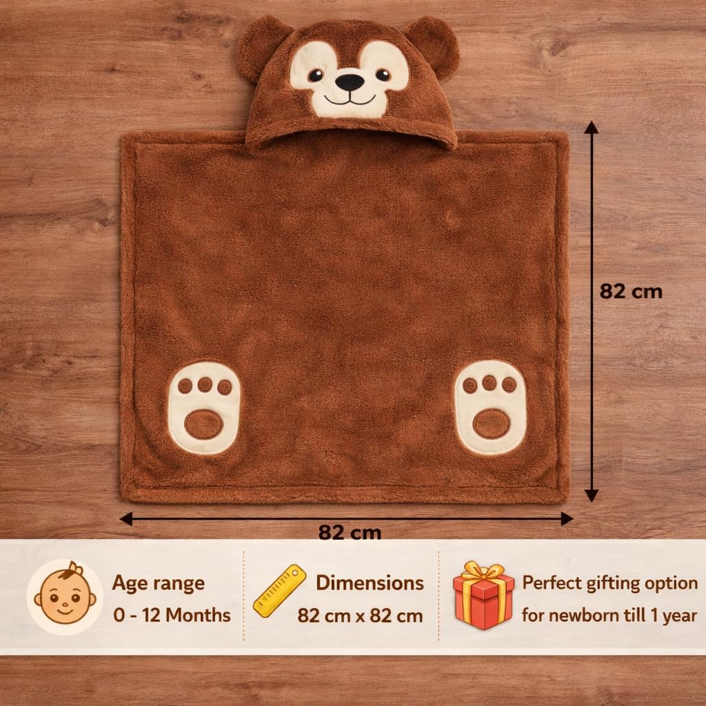 BRANDONN New Born Baby Blanket Pack of Super Soft Bathrobe Wrapper Bath Towel for Boys, Girls, Babies (Rust Monkey, Length 82 cm x Width 82 cm, 0-12 Months) 2