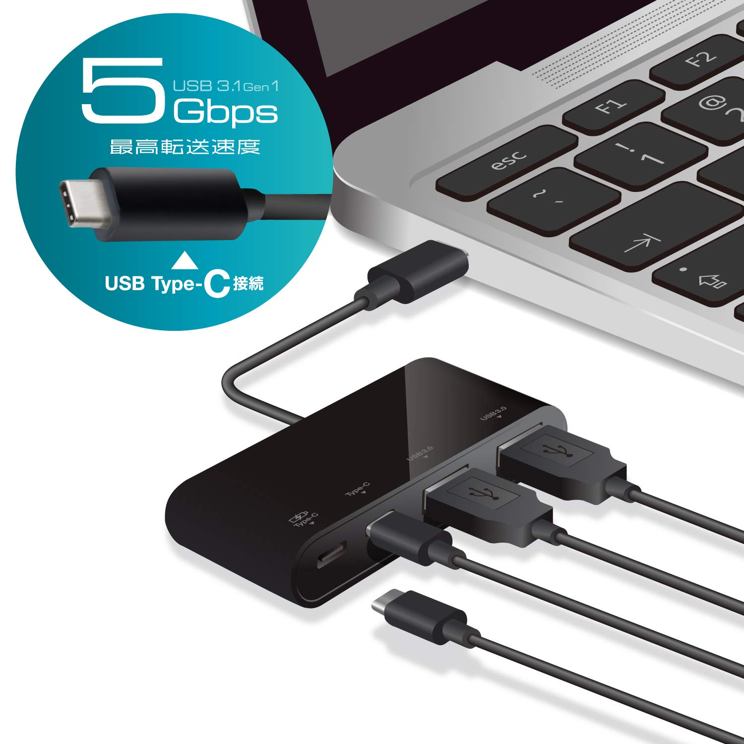Amazon.co.jp: エレコム USBハブ USB Type c USB3.1Gen1 (Aメス2ポート