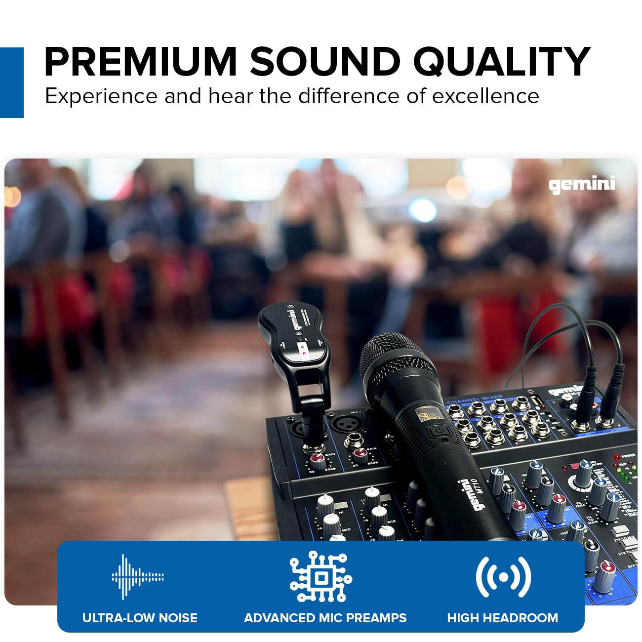 Gemini Sound GEM-12USB - Audio Mixer Analogico a 12 Canali Compact 12 Channel, Inclusi i 4 Canali MIC, 3 Band EQ, Riproduzione USB Da USB Stick E Streaming Bluetooth