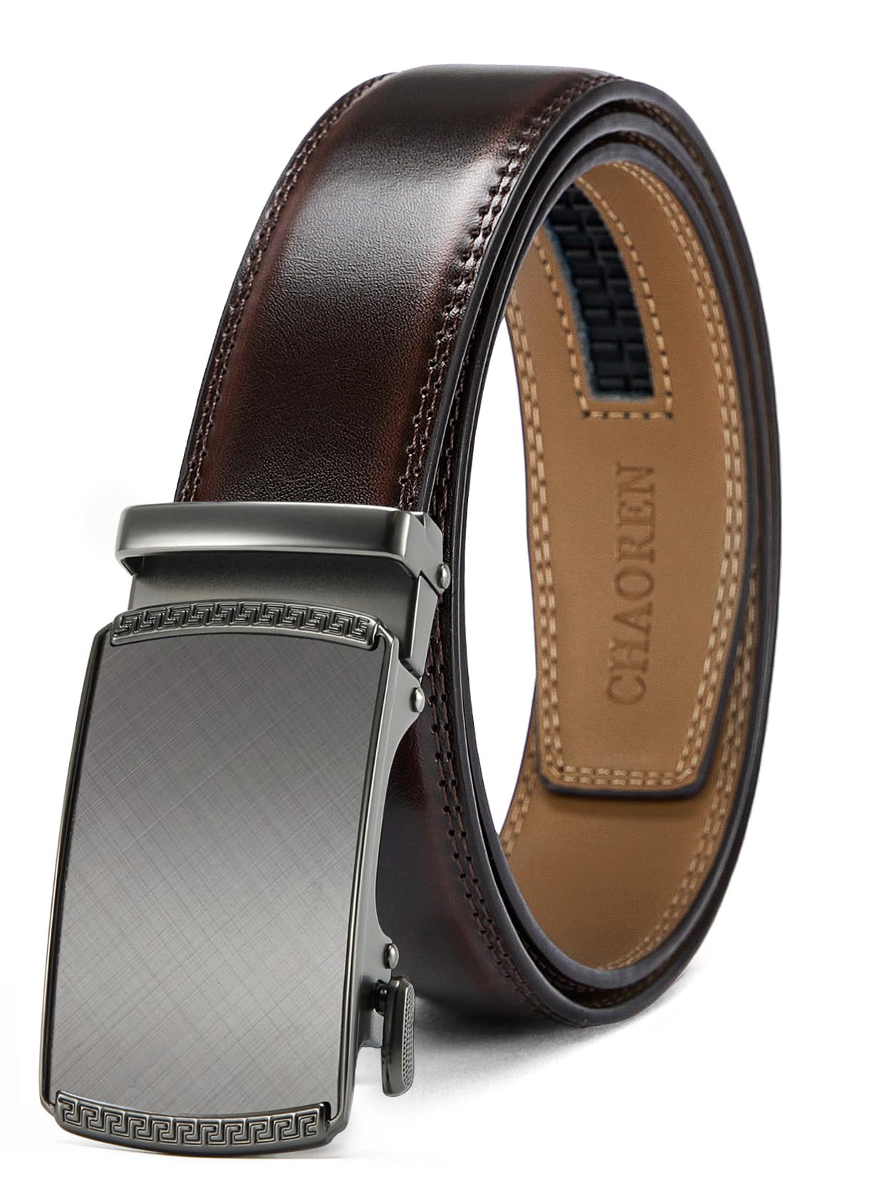 CHAOREN Cintura Uomo, Cintura Uomo Pelle Cricchetto Automatica Fibbia 35mm, Trim Regolabile per Adattars