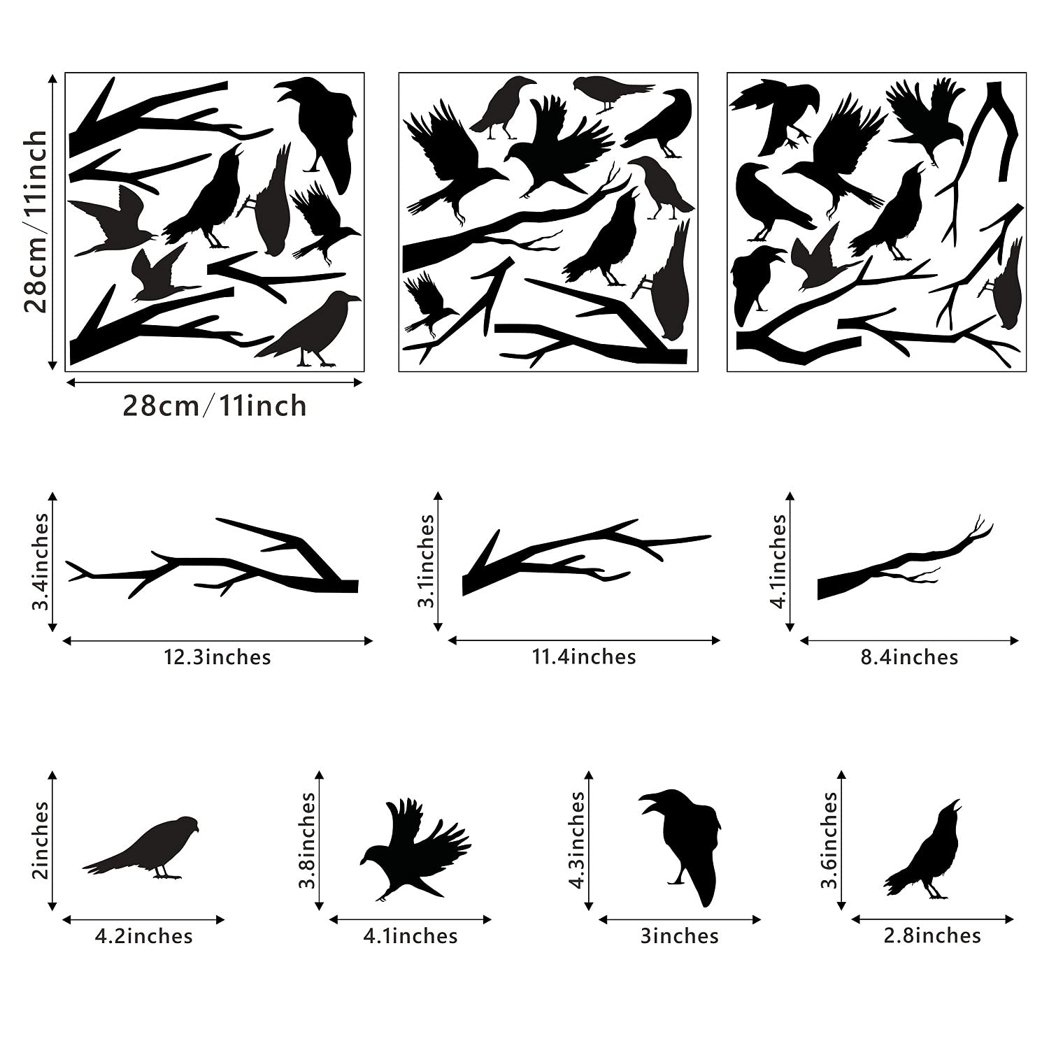 Black Crows Wall Decals Winter Branches Wall Decals Bird Wall Stickers Bedroom Farmhouse Living Room Window Clings