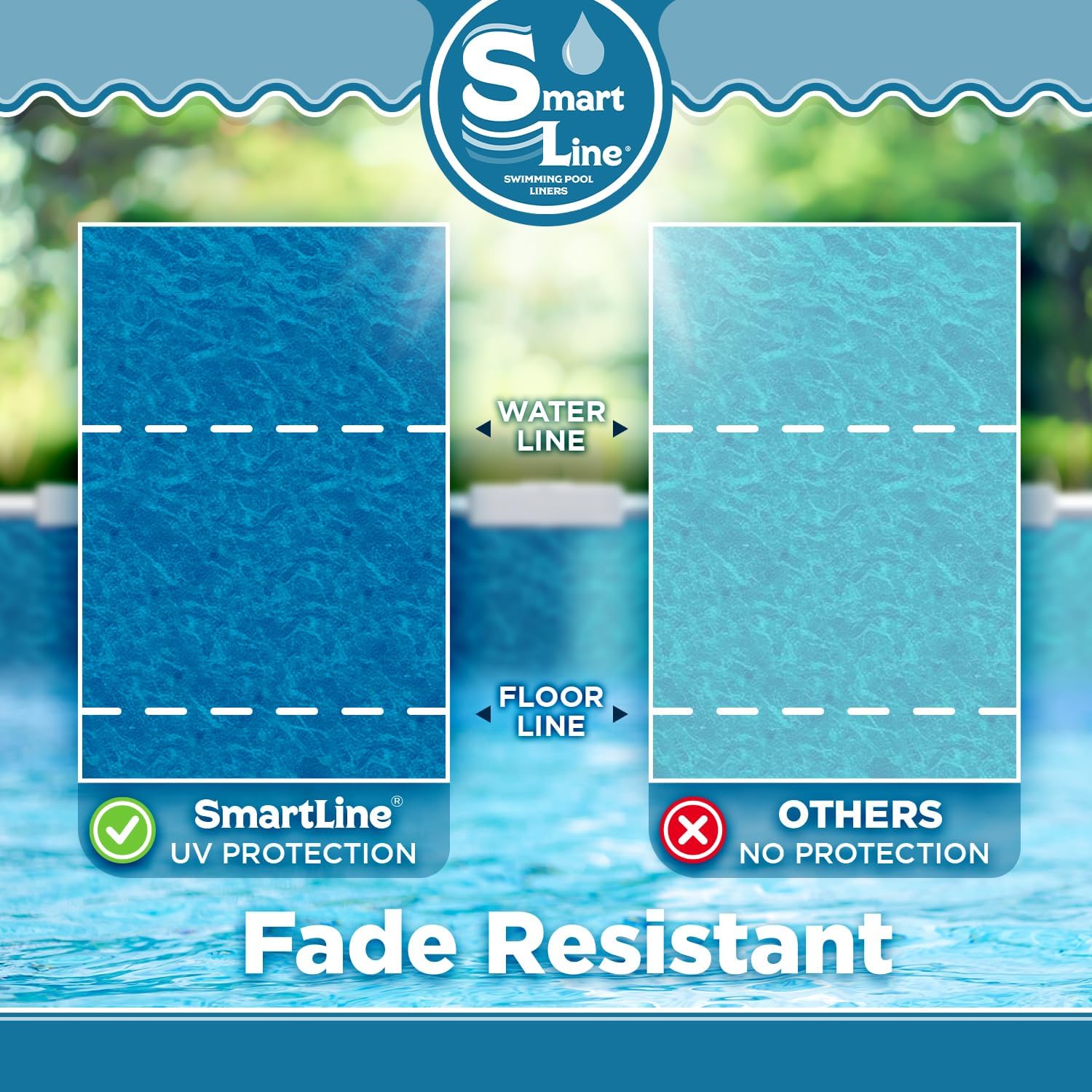 Smartline 12 ft Round Swimming Pool Liner | Pacific Ice | Overlap Style | 48-52 Inch Wall Height | 25 Gauge Heavy Duty Virgin Vinyl | Designed for Steel Sided Above Ground Pools