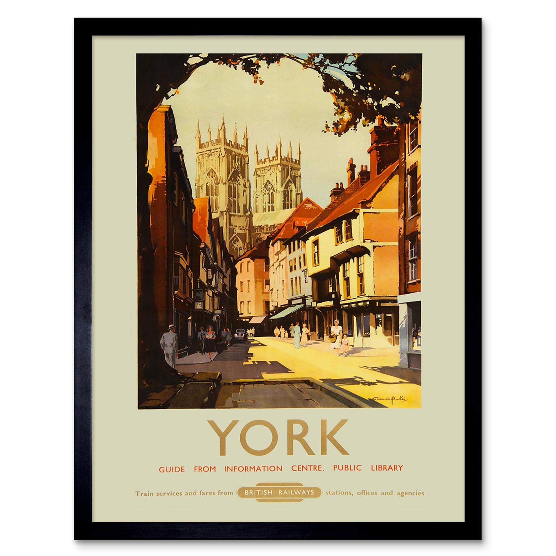 Wee Blue Coo Travel York England UK Cathedral Minster Shambles Rail Train Art Print Framed Poster Wall Decor 12X16 Inch