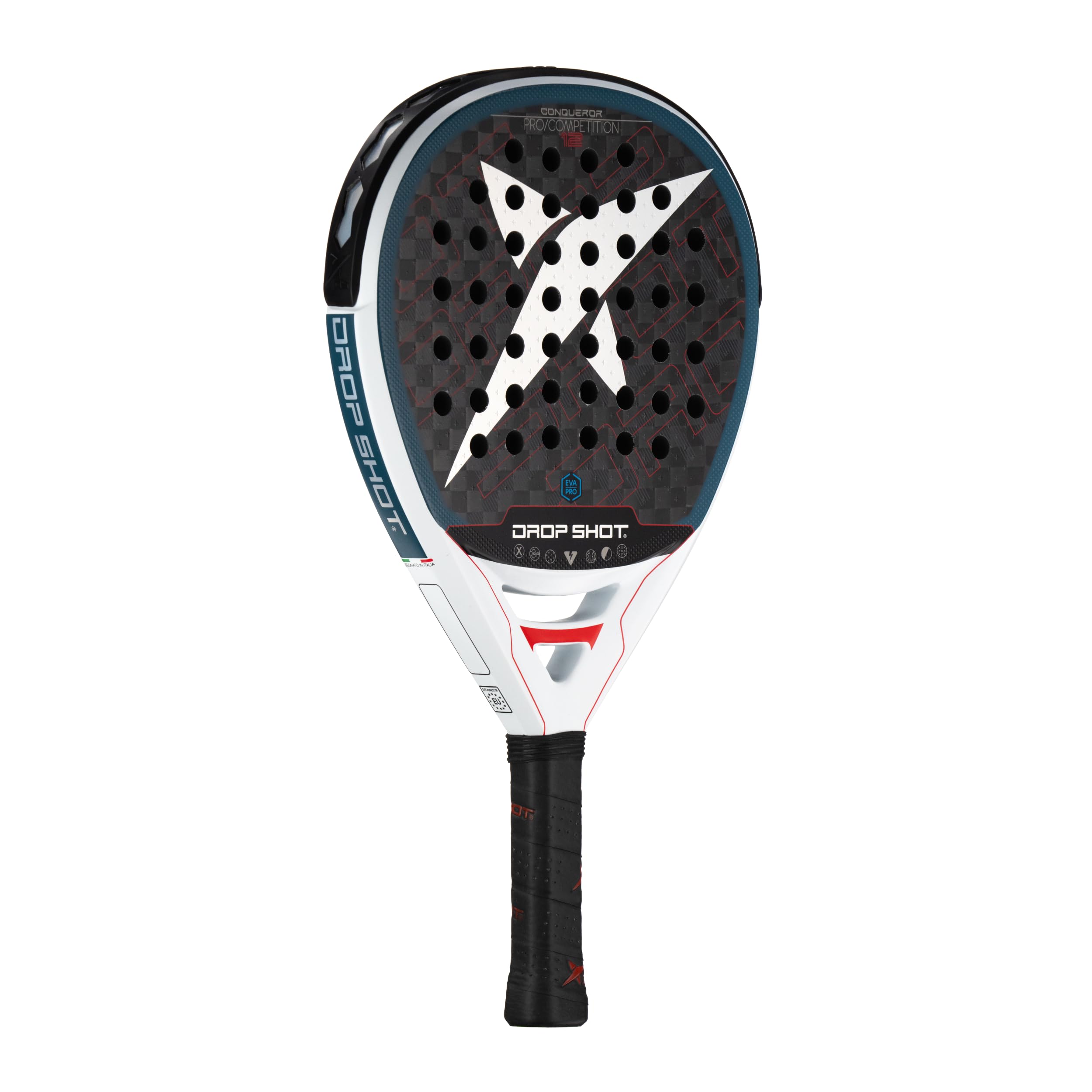 Drop Shot Conqueror 12 by JMD - Padel Racket Series - Padel Racket with Shock Absorption, Great Power and Attack Professional Padel, Black and White