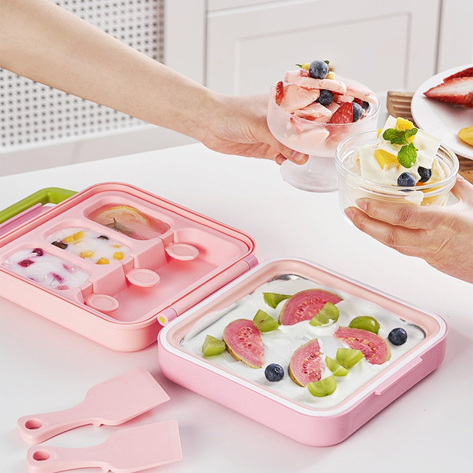 Máquina multifuncional para hacer yogurt con bandeja de hielo sellada y congelador de yogur de acero inoxidable para postres
