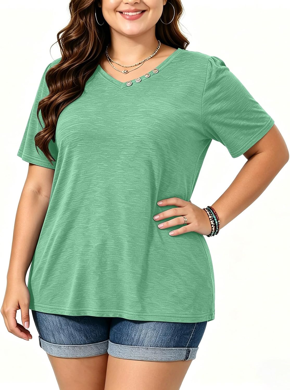Ladies Tshirt Plus Size Summer Tops Cozy Loose Fit V Neck Short Sleeve Shirts Basic Plain Tee for Fat Women