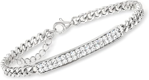 Ross-Simons 090 ct tw Pave CZ Curb-Link Id Bracelet in Sterling Silver