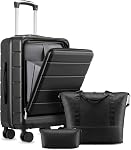 LUGGEX Carry On Luggage Set 3 Piece, Front Pocket Hard Shell Suitcase for Travelling with Spinner Wheels & TSA Lock, FX-Lite, Beige