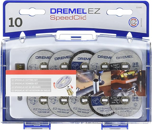 Dremel 690 EZ SpeedClic Cutting Wheels Set - Accessory Kit with 10 Rotary Tool Cutting Discs and Mandrel