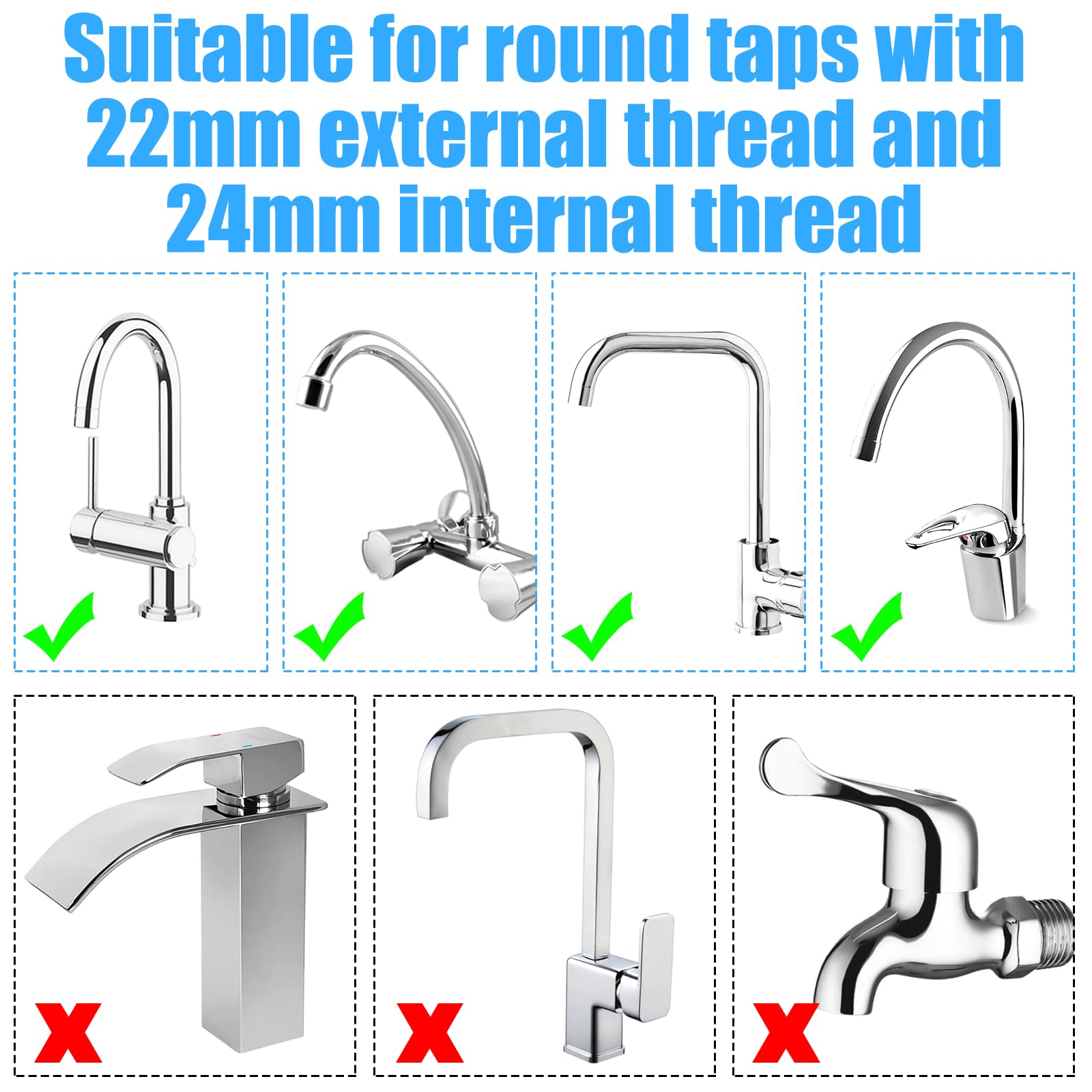 Filtro Acqua Rubinetto con 6 Elementi Filtranti in Cotone PP, Filtro Calcare Rubinetto Cucina Girevole A 360°, Filtri per Montaggio del Rubinetto, per Cucina, Bagno, Lavandino