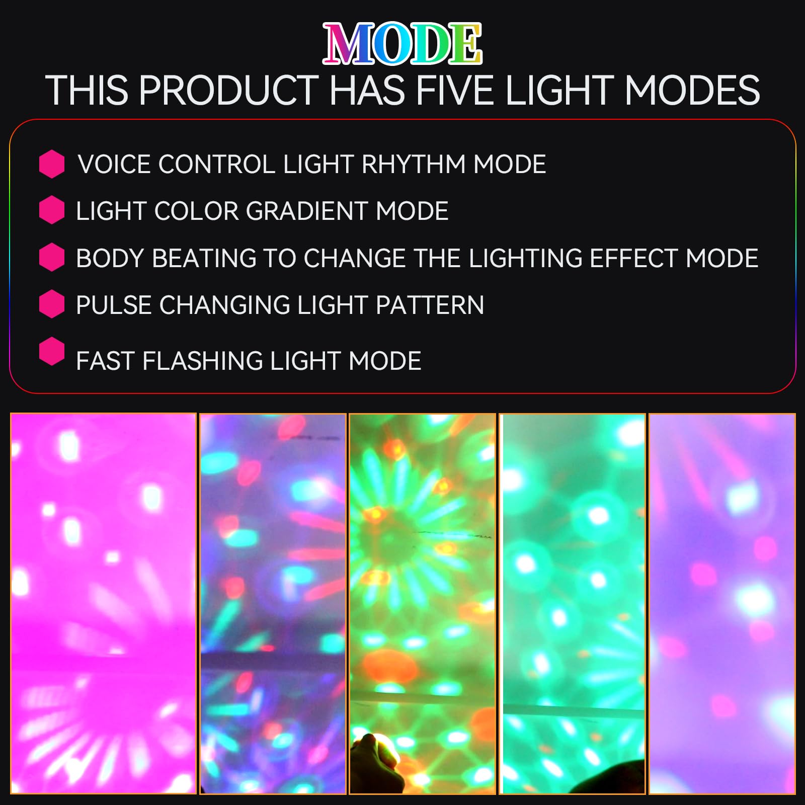 Pulsera con Bola de Discoteca, 8 luces LED de escenario, 5 modos dinámicos, control de voz, lámpara de ambiente estrellada, recargable por USB con ventosa para fiestas, decoración de coche, DJ