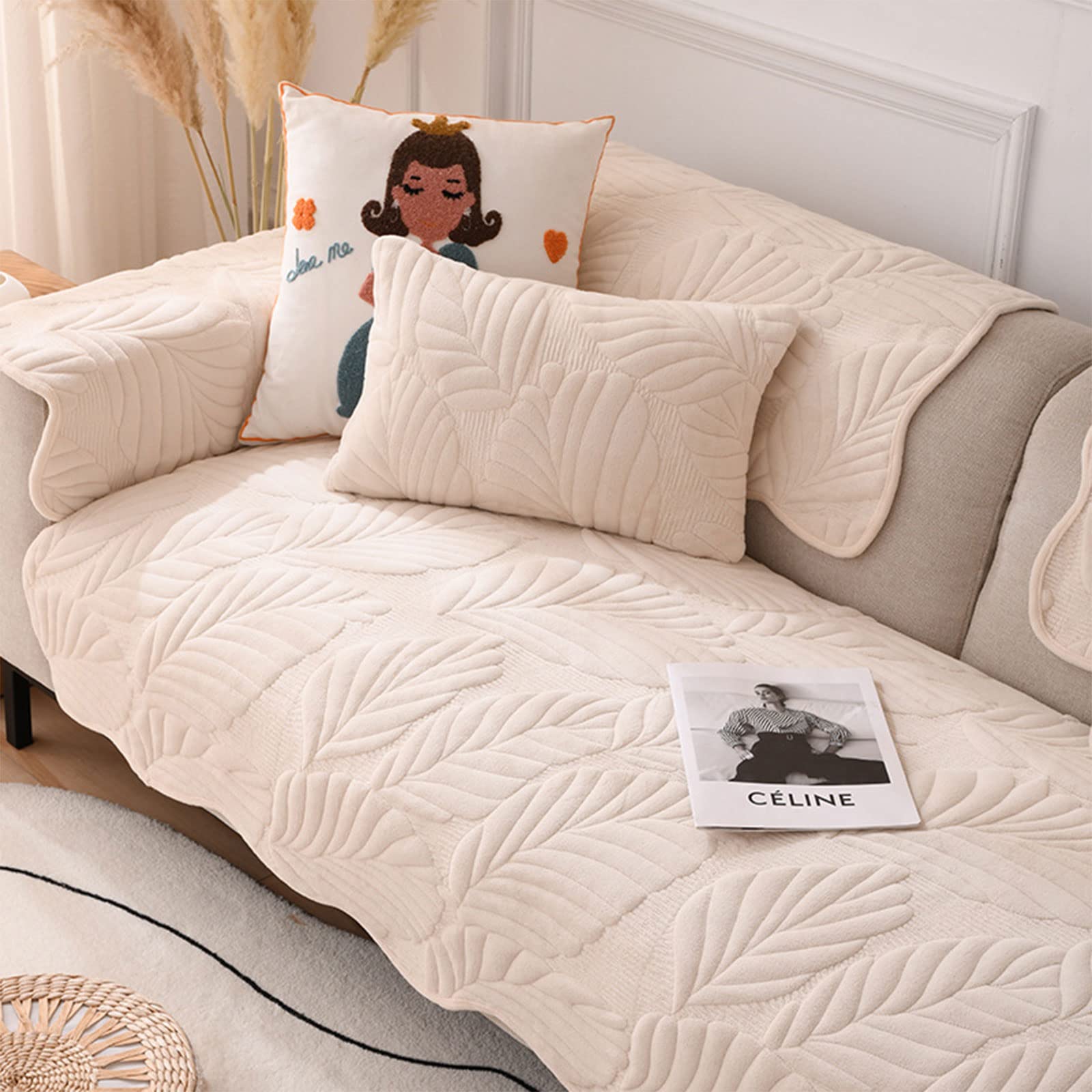 ENAPY Sofa Cover Universal Sofa Slipcover Thicken Plush Soft And Smooth Sofa Cushions Solid Color Sofa Saver Shield Washable Non-slip Couch Covers Protector For Living Room