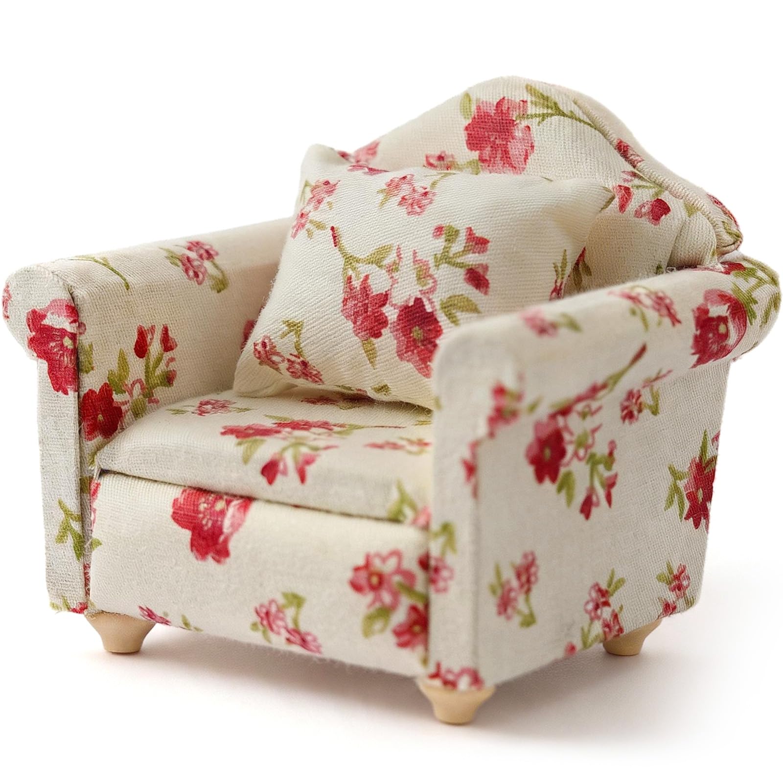 1:12 Scale Miniature Chair with Pillow Dollhouse, Floral | Living Room Furniture for Dollhouse Decoration