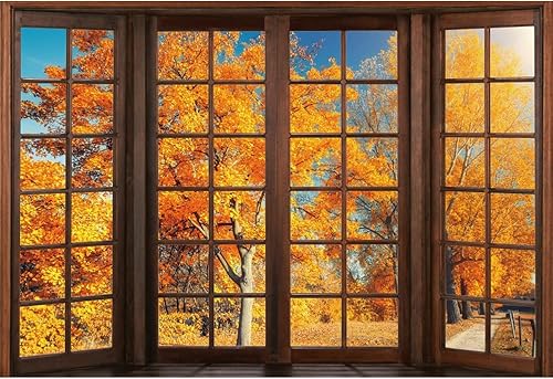 CRTPOD Fondo de ventana de otoño de 6 x 4 pies para sesión de fotos, fondo de hojas de arce de otoño para temporada de fotografía, paisaje natural,