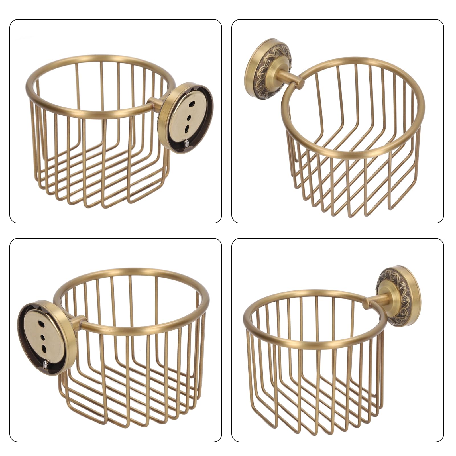 Vintage Toilet Paper Basket, Antique Brass Wall Mounted Tissue Paper Holder with Stable Metal Stand, Bathroom Decor, for Plant, Flowerpot and Roll — Amazon image 7