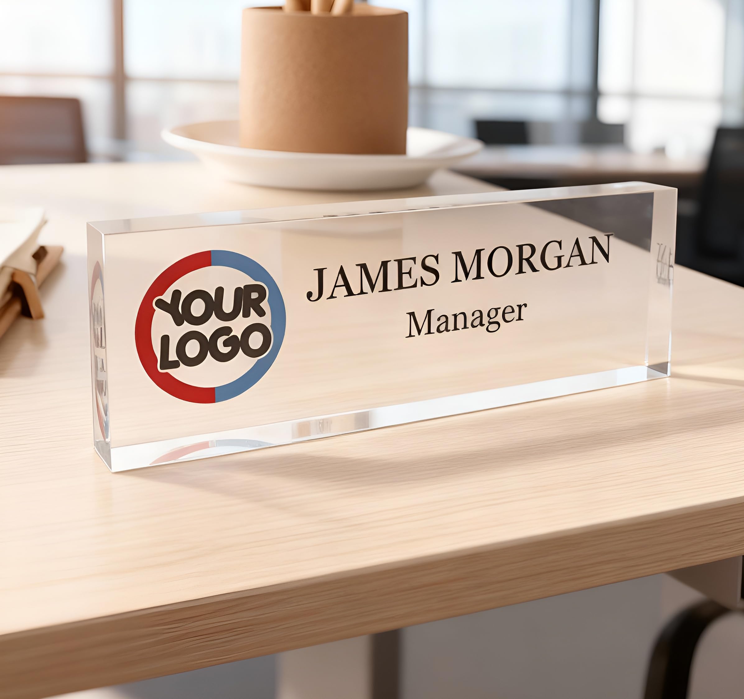 Personalized Desk Name Plate with Custom Logo – Office Desk Decor, Company or Personal Name Sign, Unique Gift for Him or Her, 8"x2.5" – ARTSWAVE