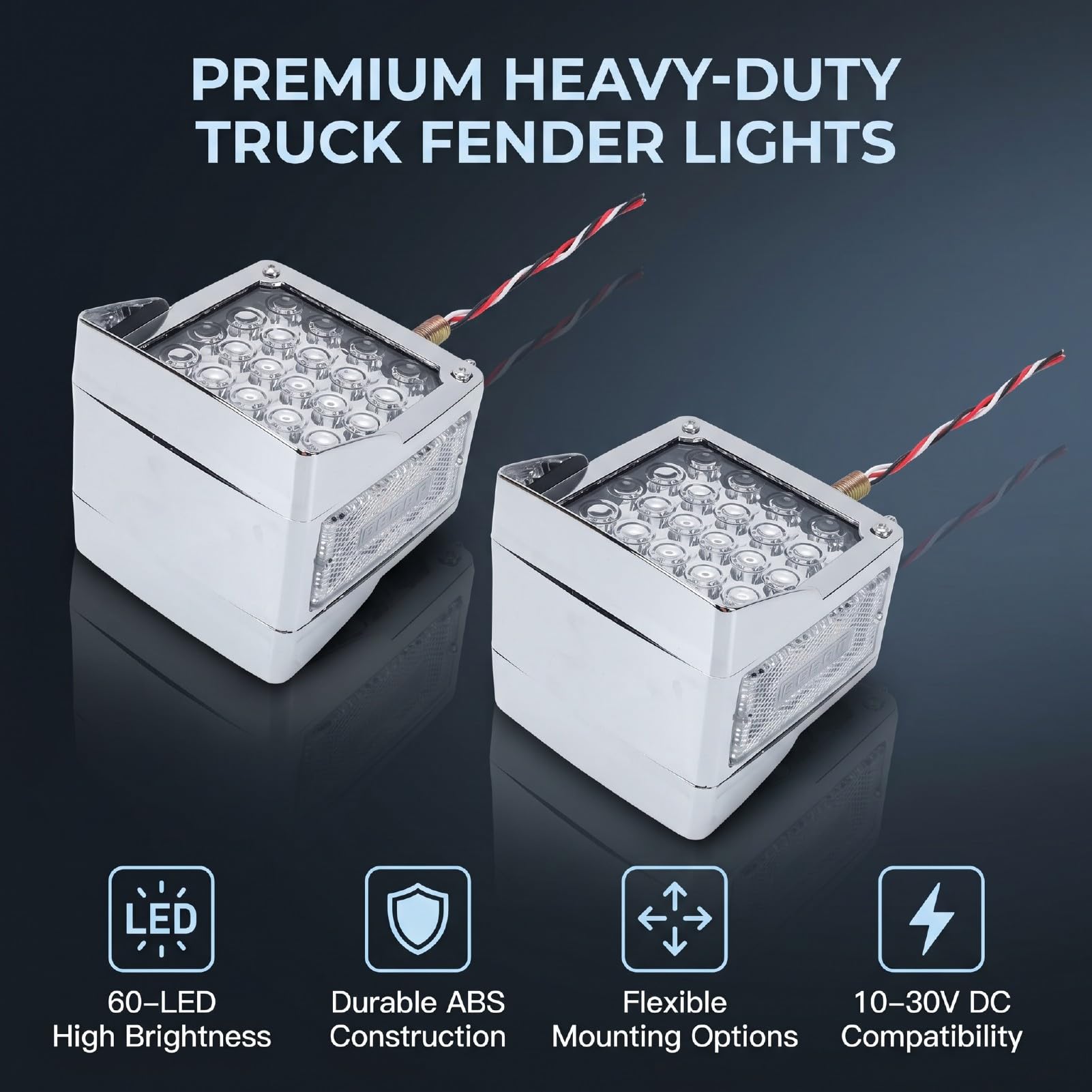 Fydun 60 LED Kwadratowe Dwustronne światło na Słupku Błotnika Czerwone Bursztynowe Stop Kierunkowskaz Tylne światło z obudową ze Stopu ABS Zamiennik do Peterbilt, Ciężarówki, Przyczepy