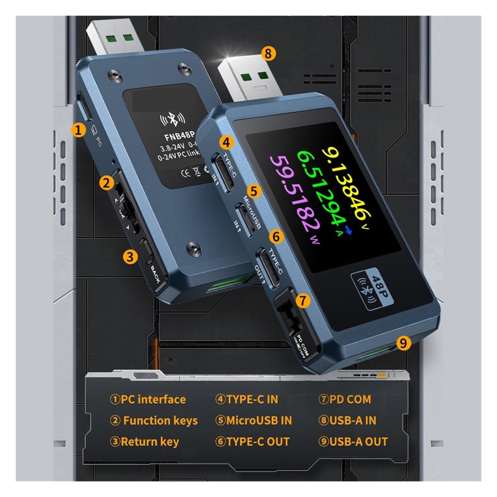Tester USB,Tester kabla USB, FNB58 FNB48 Tester USB woltomierz amperomierz szybkie wykrywanie ładowania wyzwalacz detektor napięcia narzędzie do pomiaru pojemności baterii do sprawdzania pojemności, c