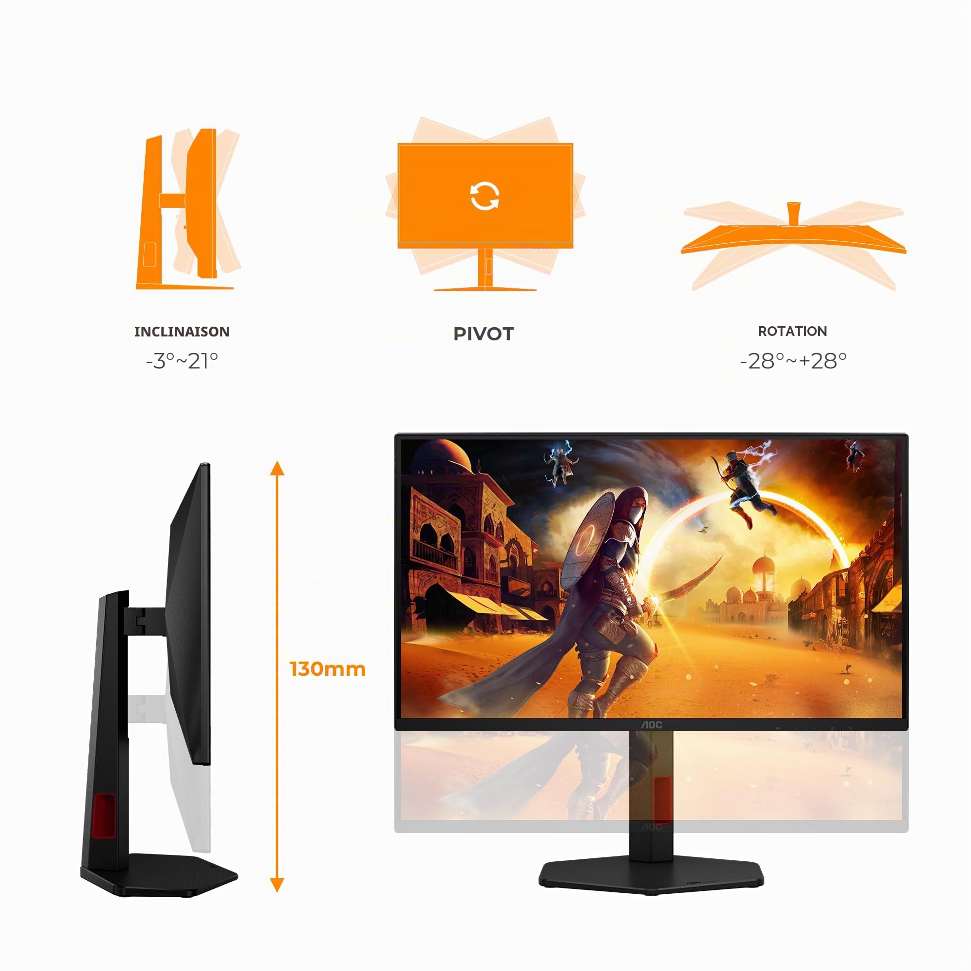 AOC Moniteur 25G4ZR 25 Pouce 260Hz, Fast IPS Dalle, 1ms GtG, HDR10, G-Sync Compatible, Ajustable en Hauteur, (1920x1080 HDMI 2X 2.0 DP 1x 1.4) Noir