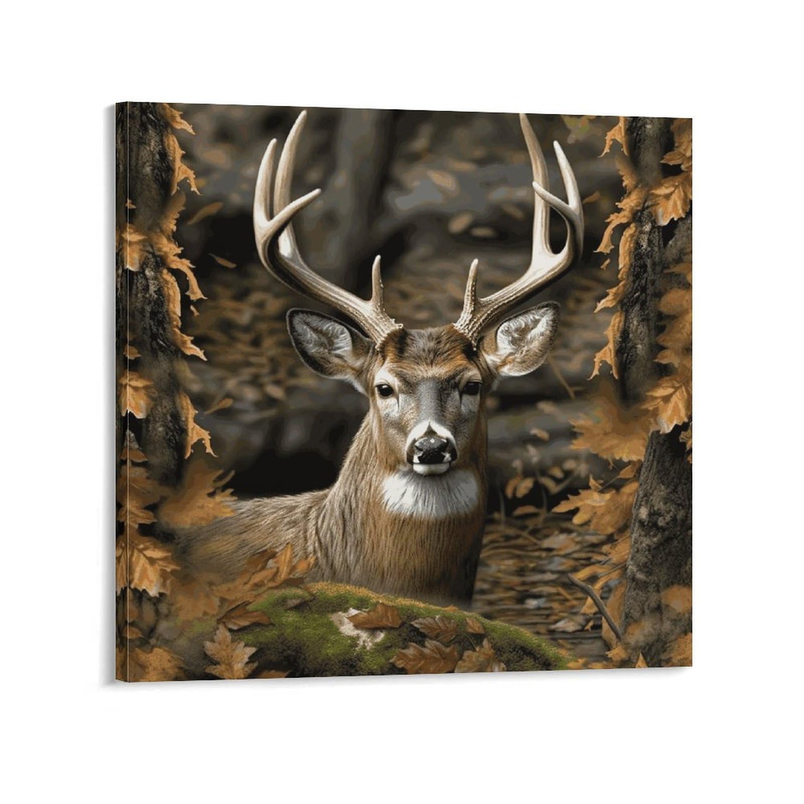 KLOPH Camouflage Deer Canvas Wall Art for Living Room 08x8inch Modern Artwork Painting for Bathroom Hanging Canvas Prints Aesthetic Wallart for Bedroom Kitchen Office Wall Decor