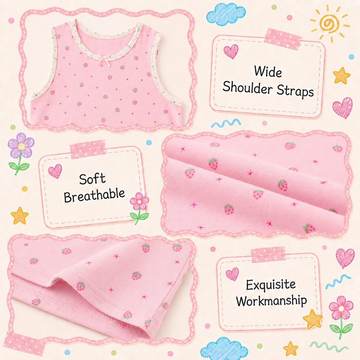 4er-Pack Klassische, solide Camisole-Unterhemden für Kinder für 2–10 Jahre, Kleinkind-Mädchen, Baumwoll-Racerback-Tanktop, Multipack