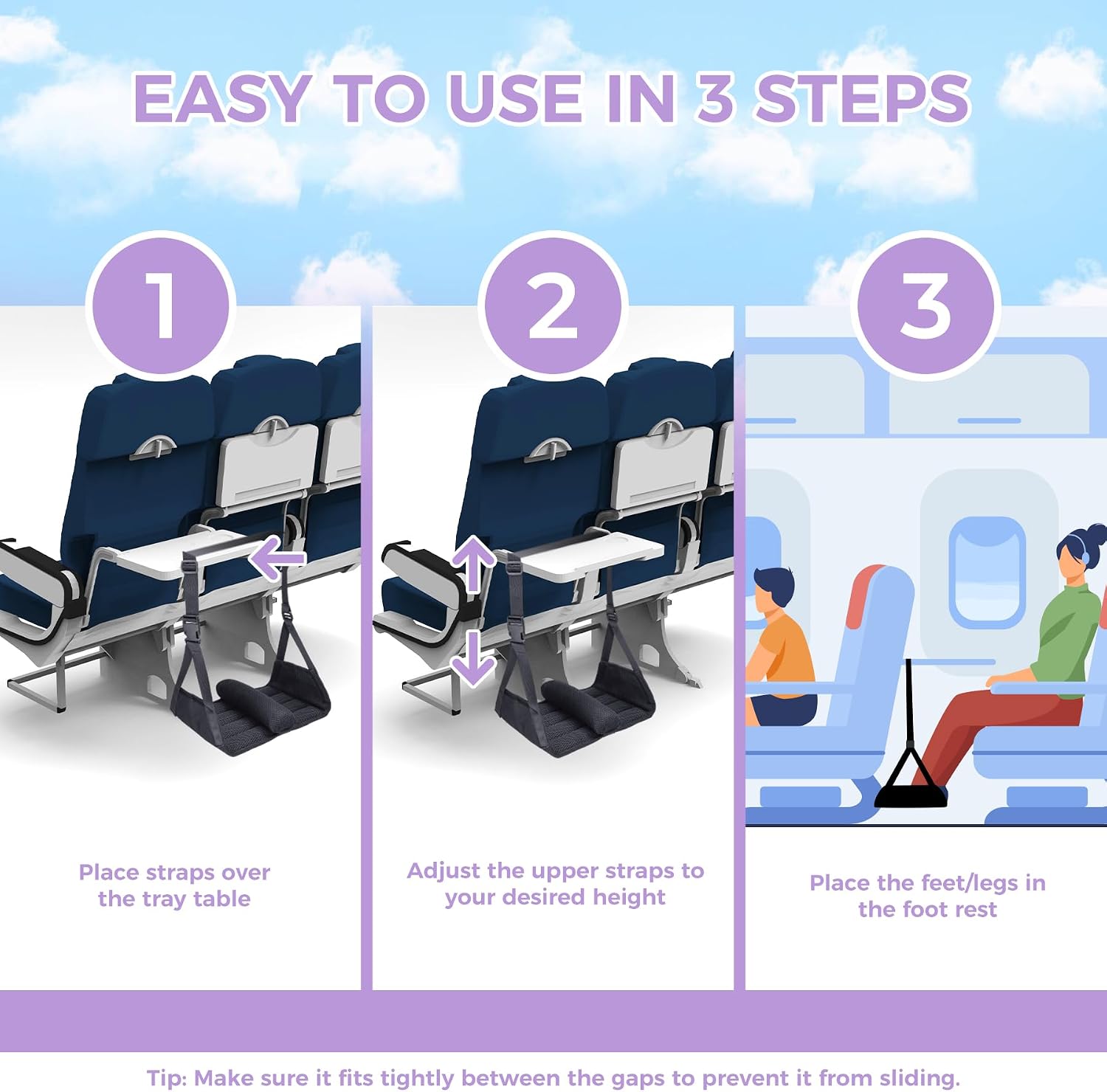 Babenest 1pc Airplane Foot Hammock, Foldable Leg Rest Support with Adjustable Straps to Relieve Swelling, Portable Under Desk Flight Footrest Holder for Air Travel, Office & Car