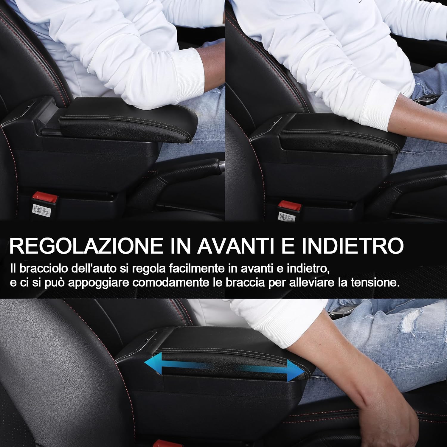 Scatola portaoggetti per bracciolo per Kia Rio 2018 2019 2020 2021 2022 con portabicchieri, scatola portaoggetti per console centrale a doppio strato, accessori per bracciolo neri (4 USB neri con cavo