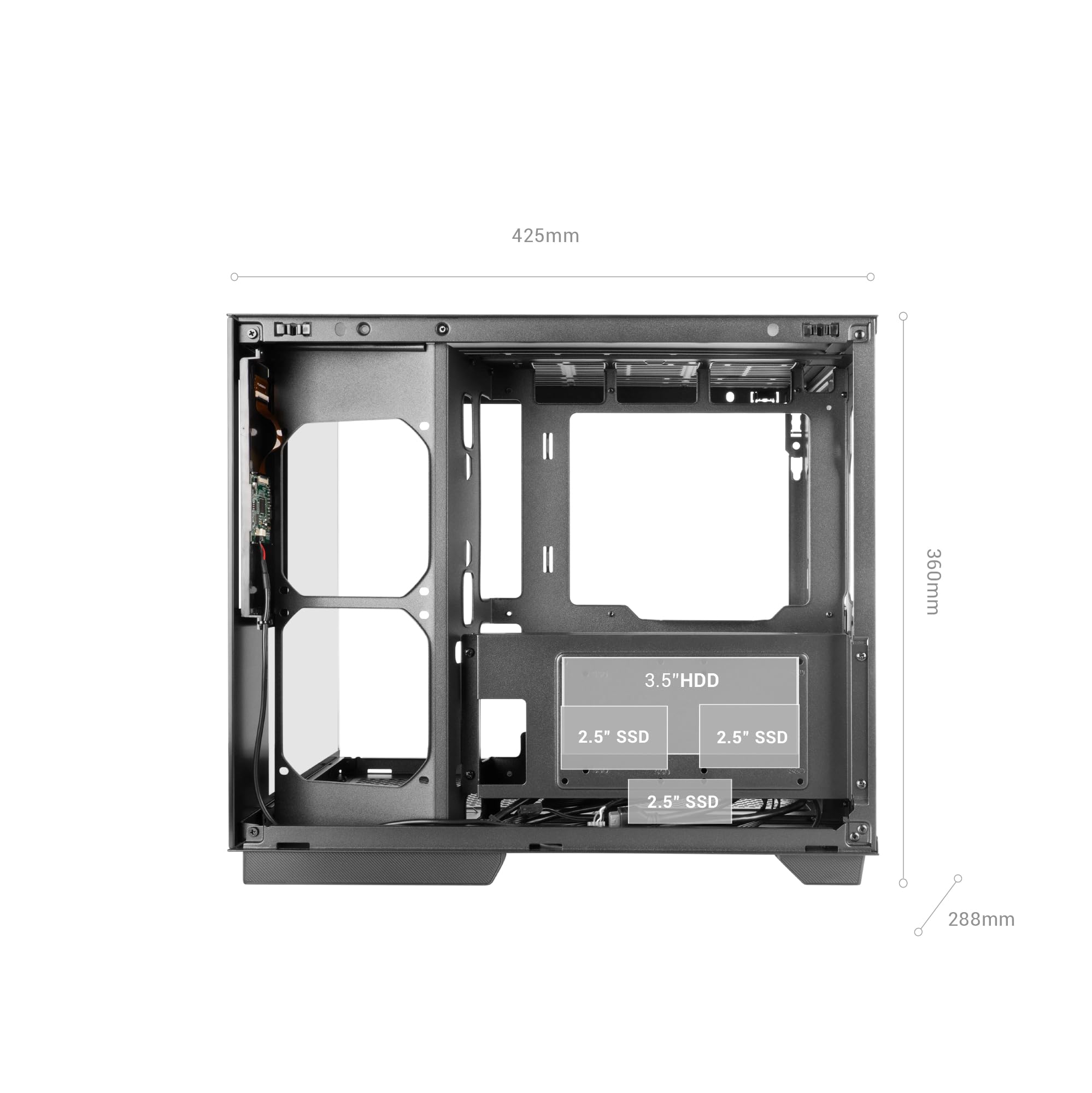 Mars Gaming MC-MIRAGE, Case Gaming ATX, Schermo LCD IPS 7,2” Personalizzabile, Vetro Temperato Continuo Frontale e Laterale, Struttura Doppia Camera, Supporto Raffreddamento Liquido fino 360mm, Nero