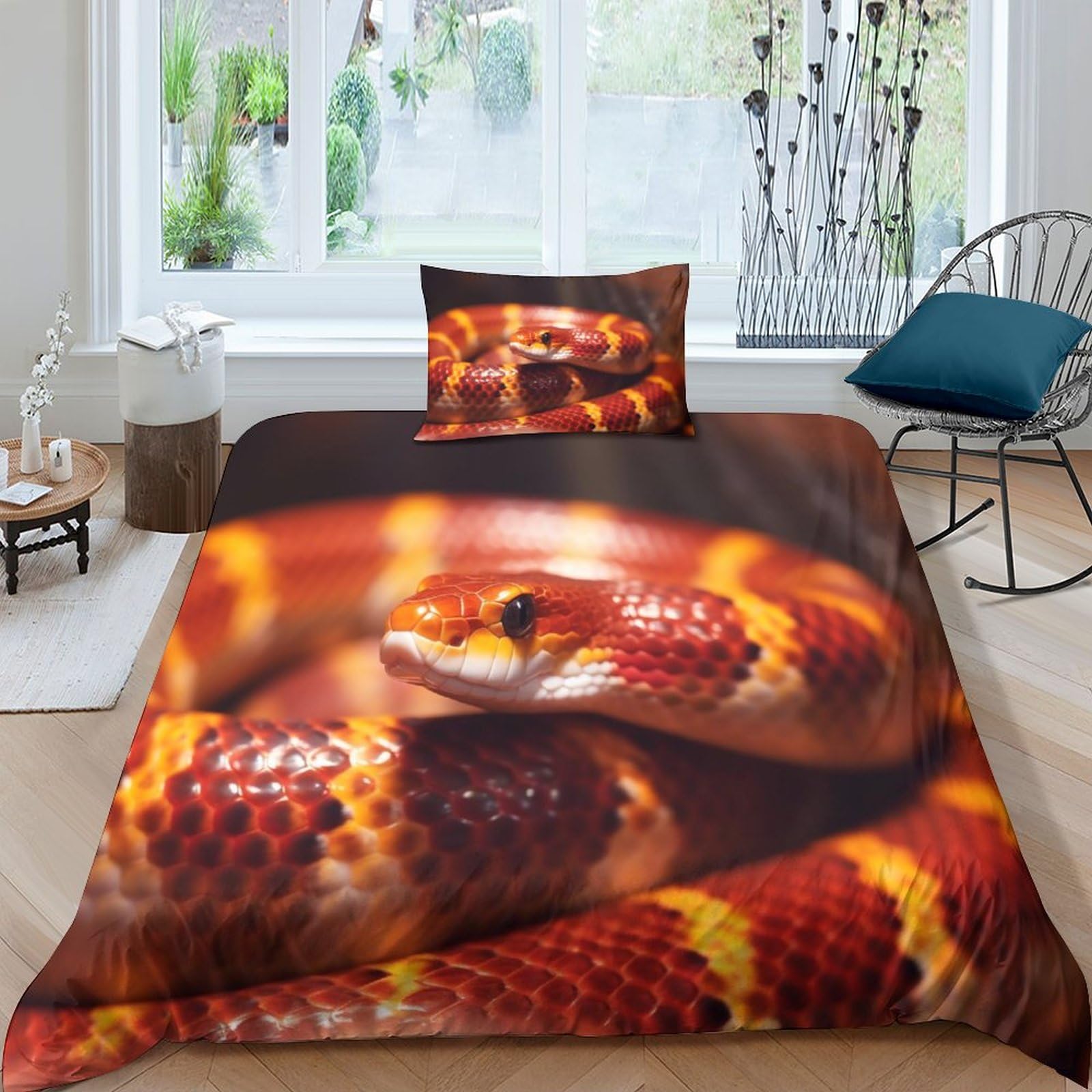 Housse de couette serpent 3D réaliste avec taies d'oreiller et zip invisible
