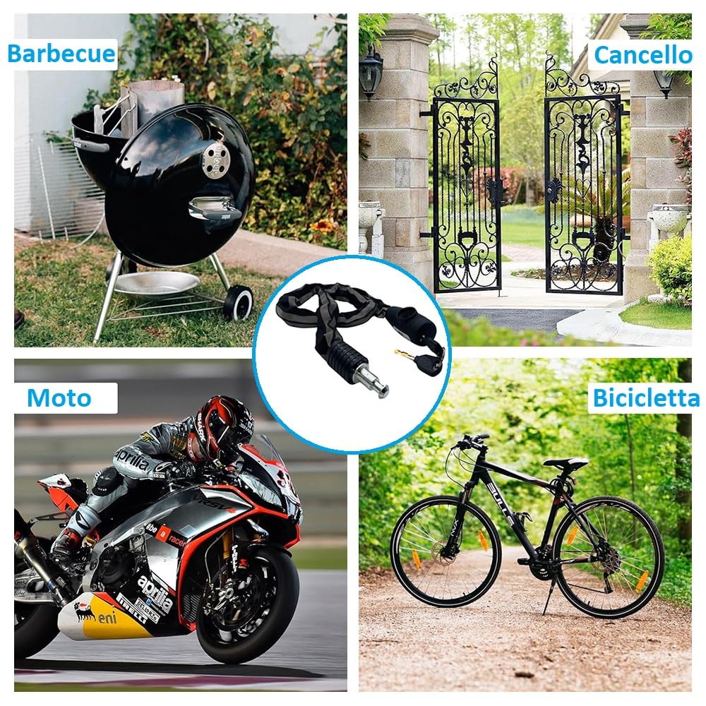 Paluplus 2 Catene per Bicicletta Antifurto, Diametro 6 cm e Lunghezza 100 cm, Rivestimento Antigraffio, Lucchetto con Chiusura Automatica, Serratura Antiscasso, per Bici, Moto, Cancelli -958F