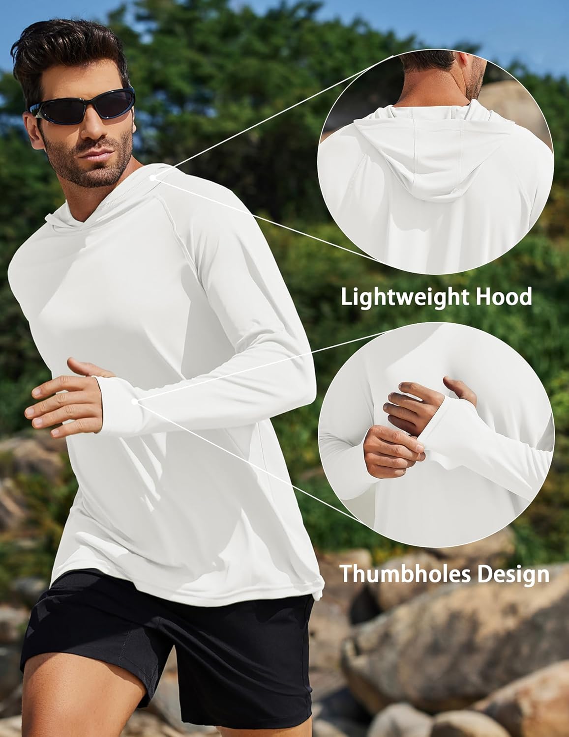 PINSPARK Men's UPF 50+ Long Sleeve Rash Guard - Sun Protection Hoodie UV SPF Fishing Shirt for Athletic Running Swim Hiking - Image 5