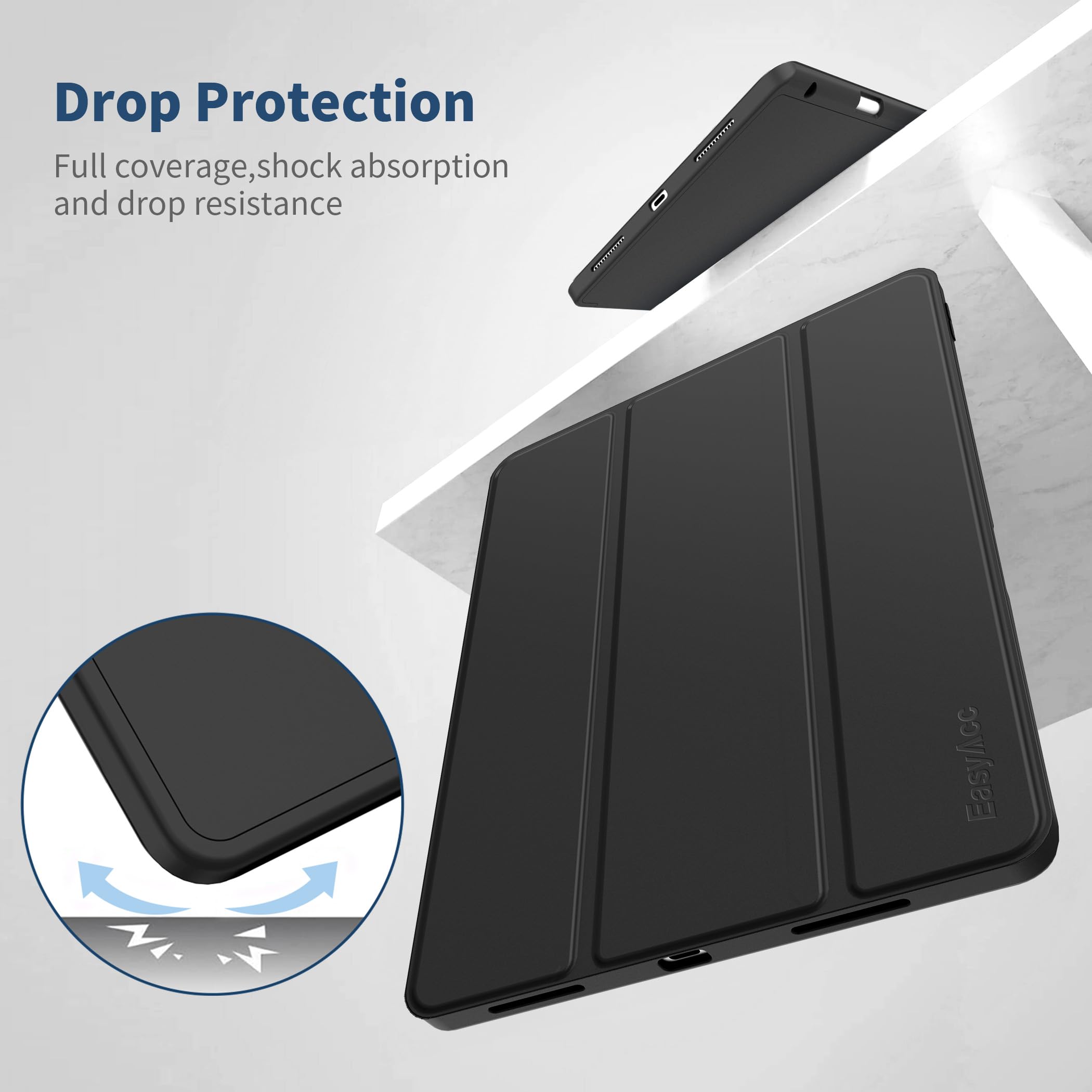 EasyAcc Cover Custodia Compatibile con iPad Air 11 Pollici M4/M3/M2 (2026/2025/2024), iPad Air 5/4 (10,9 Pollici, 2022/2020), Supporta Ricarica Magnetica iPencil, Nero