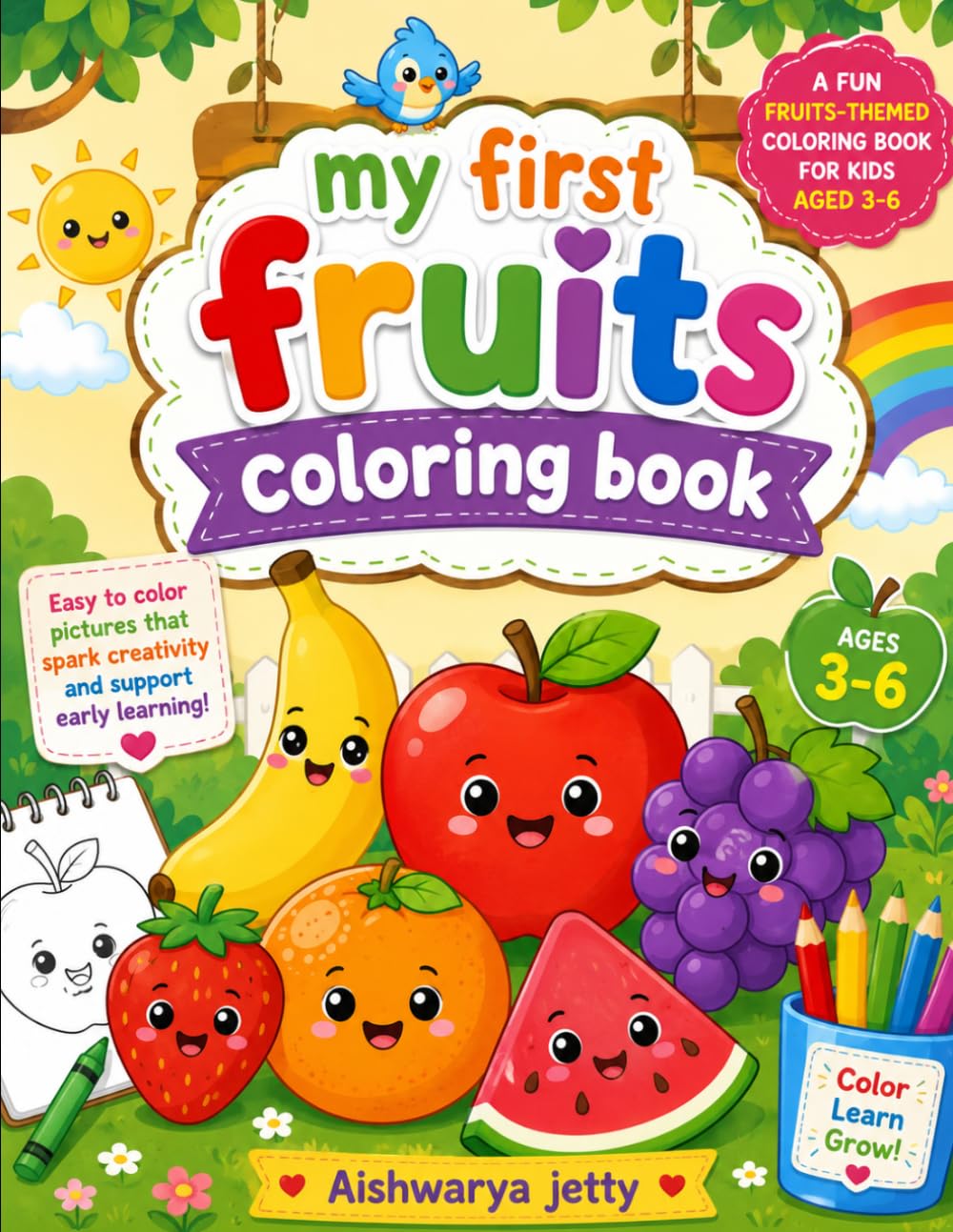 My First Fruits Coloring Book for Kids Ages 3-6: Fun and Easy Fruit Coloring Pages for Toddlers and Preschool Kids | Cute Apples, Bananas, Watermelons, Grapes, Strawberries and More