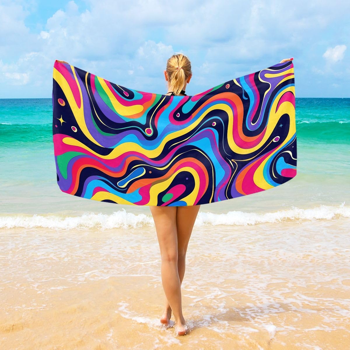 Amazon.com: Groovy Neon Pattern Beach Towel 31 x 71 Inches, Super