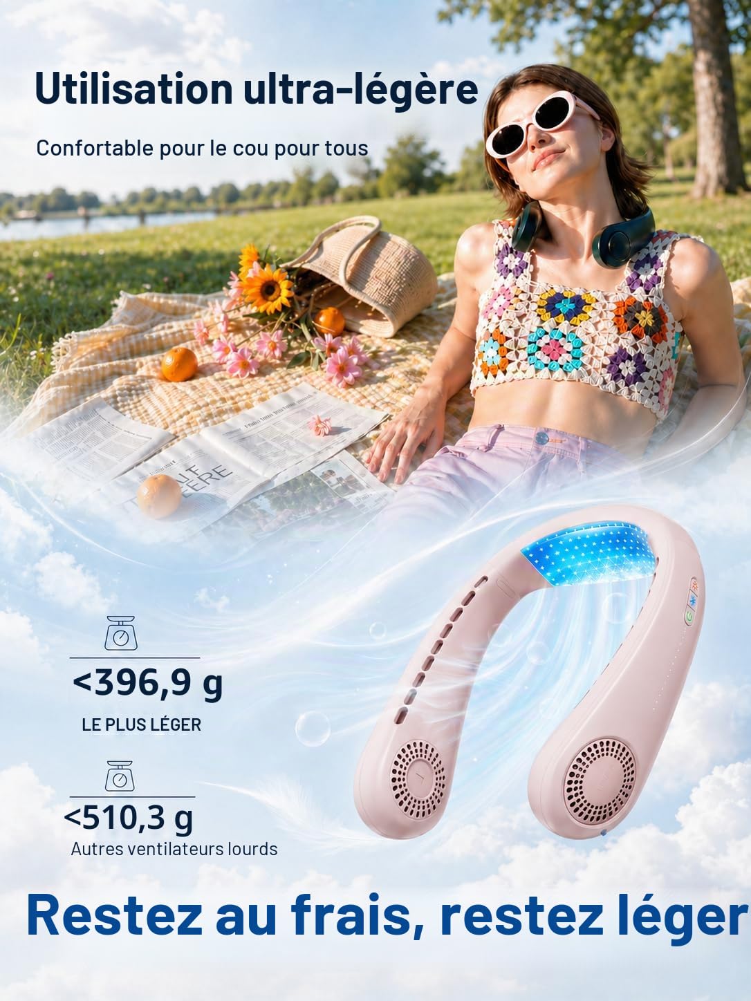 TORRAS COOLiFY Air 2026 Ventilateur de Cou Climatiseur Amélioré, Ventilateur Portable Ultra-Léger Rechargeable, Refroidissement Personnel de Cou avec 3 Modes Ventilateur/Refroidisseur/Chauffage pour