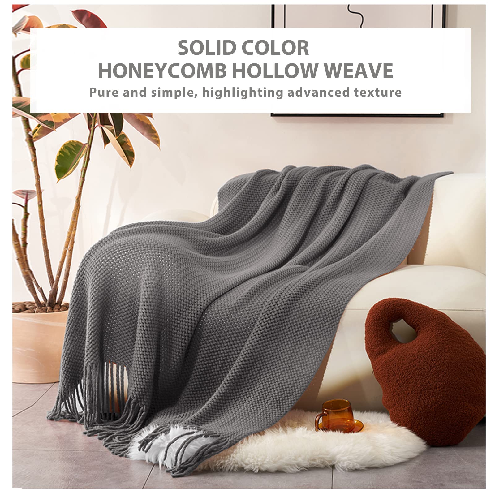 LumiSyne Strickdecke Mit Quaste Atmungsaktiv Zellulare Decke Nordisch Stil Weich Kuscheldecke Überwurf Tagesdecke Dekorative Decke Für Sofa Bett Sessel Stuhl