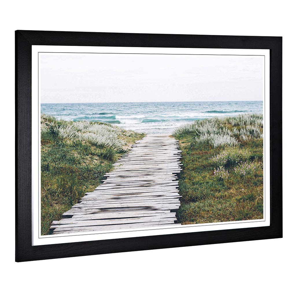Big Box Art Framed Print of Seascape Walkway to The Beach (2) Design | Wall Art Picture | Home Decor for Kitchen, Living Room, Bedroom, Hallway, Black, A2 / 24.5x18 Inch / 62x45cm
