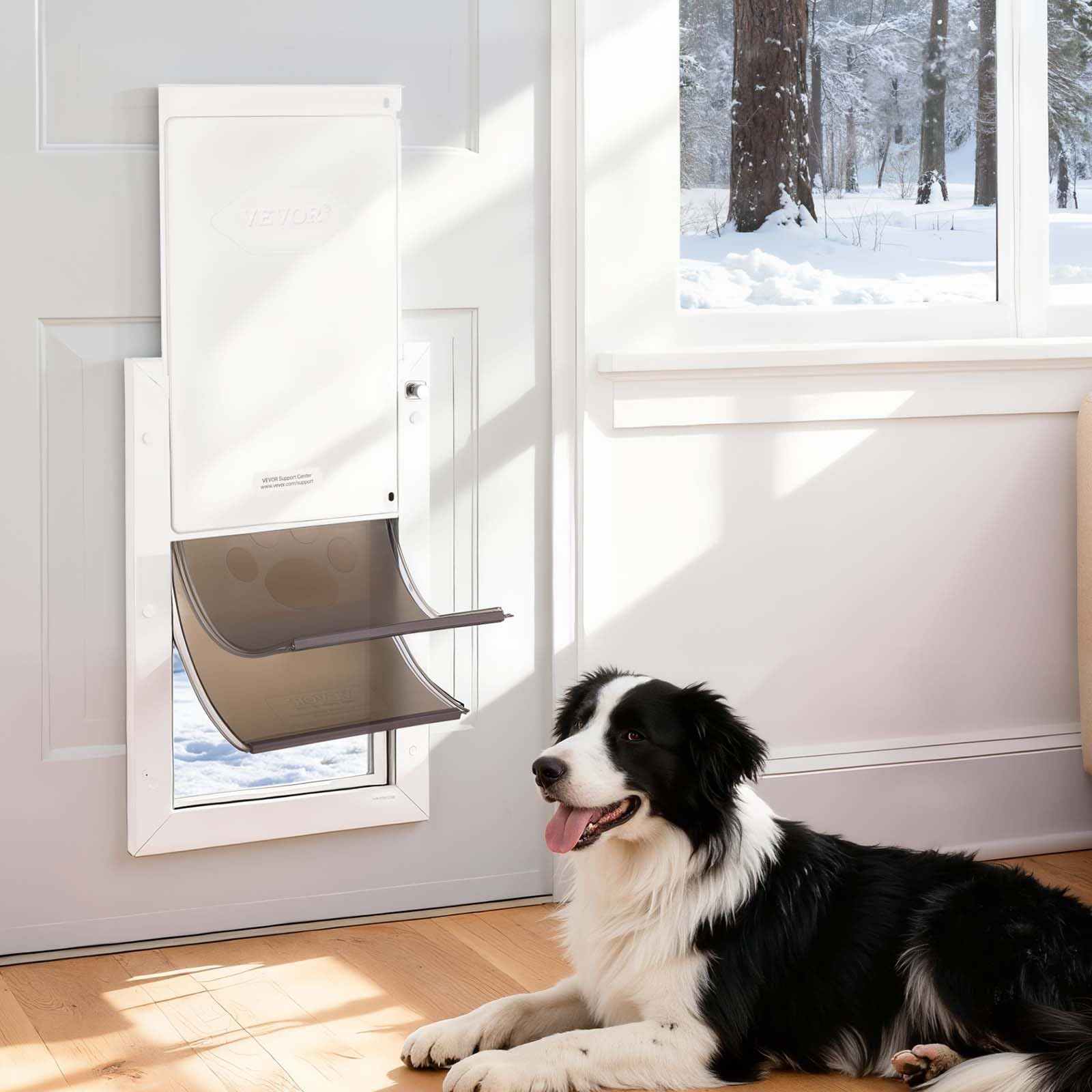 VEVOR Puerta para Mascotas Tamaño Grande, Gatera para Puerta Resistente a la Intemperie con 2 Solapas Flexibles Magnéticas, Marco Metálico para Perros Dormitorio Gatos Pared Jardín Interior Exterior