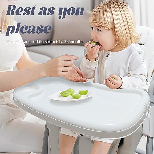 Miniatura 8 de Columpios de silla alta para bebés 5 en 1 para bebés Mecedora plegable Ajuste de altura de 8 niveles Cojín ecológico lavable PU (blanco)