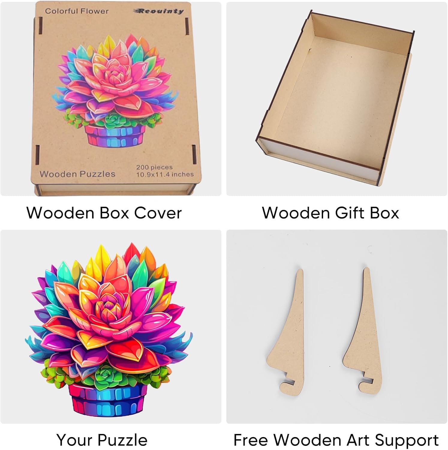 Reouinty Mother's Day Wooden Puzzles for Adults, Colorful Flower Pot Jigsaw Puzzle, Unique Plant Shaped Puzzle Pieces, Wood Puzzle with Beautiful Package, Best Gift for Family Game 11.2x11.2 in